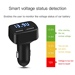 Зарядно за автомобил с волтметър 4 в 1, 12-24V