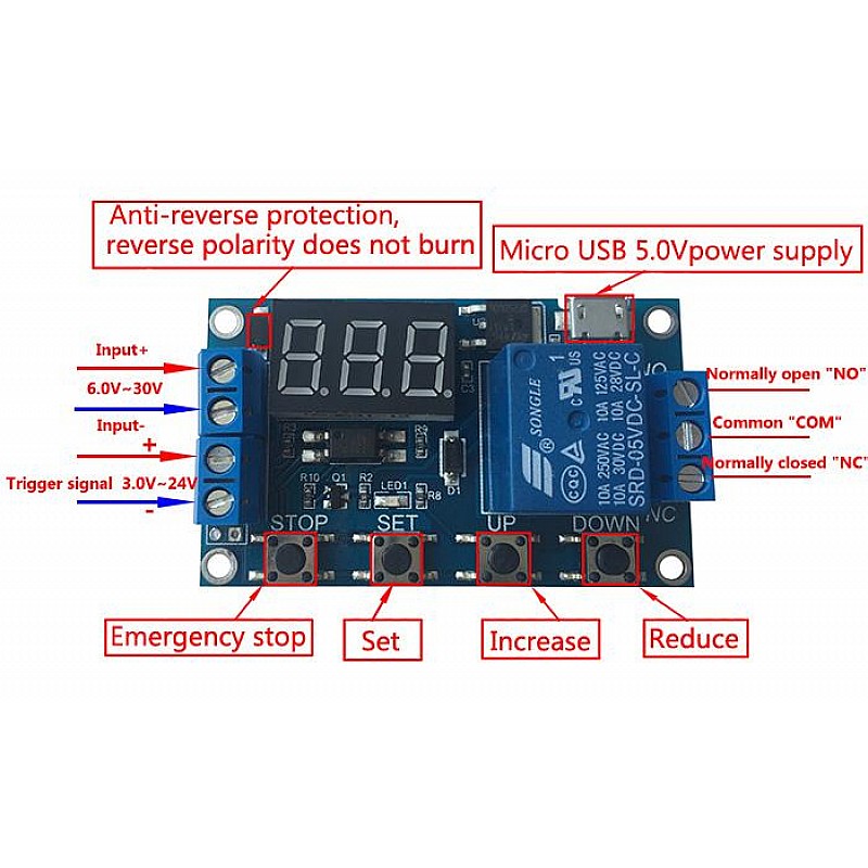 Програмируемо реле за време 5-36V / 220 V 10A