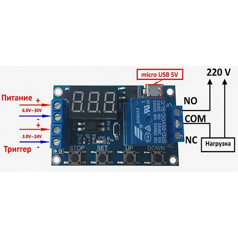 Програмируемо реле за време 5-36V / 220 V 10A