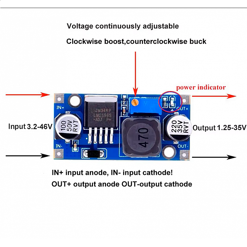 DC-DC понижаващ модул LM2596 от 3-46V към 1.25-35V